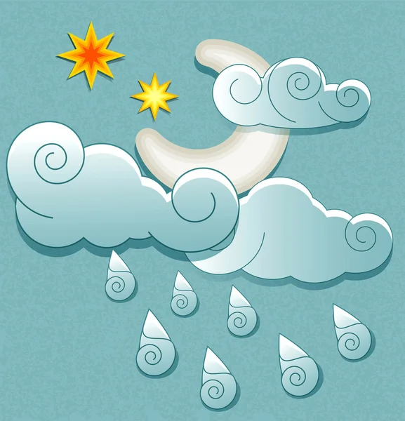 Vector weather icons in retro style. Moon in the clouds with sta — Stock Vector