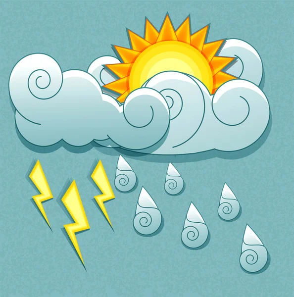 Icone meteo vettoriali in stile retrò. Sole dietro le nuvole e r — Vettoriale Stock