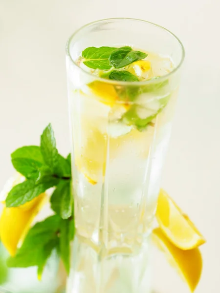 Un verre d'eau minérale au citron et à la menthe — Photo