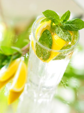Nane ve limon ile maden suyu bir bardak