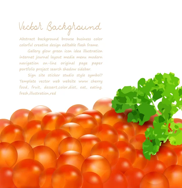 Vector red caviar with parsley, isolated on white background and place for text — Stock Vector