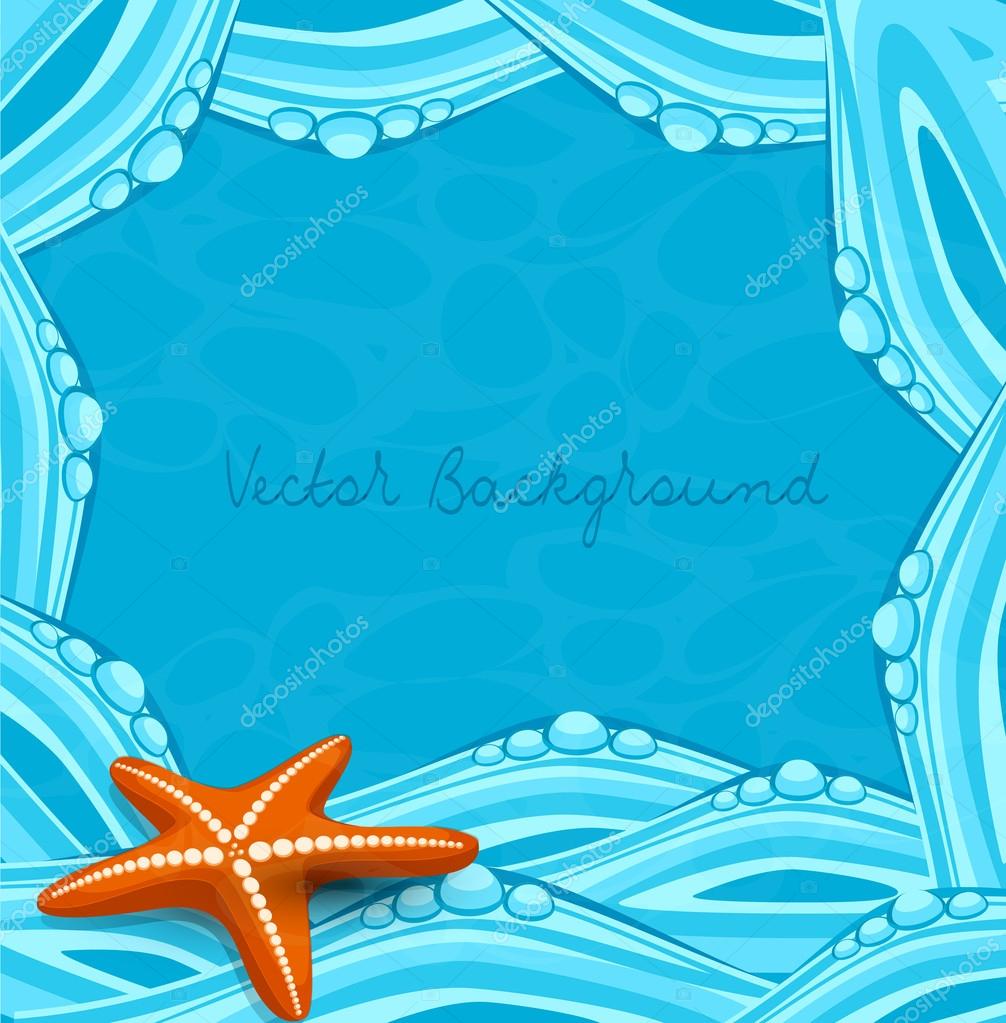 Vector fondo azul con olas oceánicas y estrellas de mar vector, gráfico