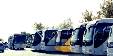 bir park üzerinde otobüs