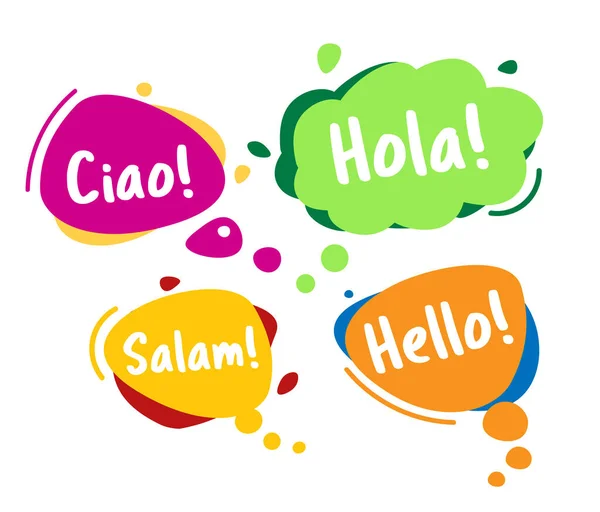Sprechblase. Konzept eines Dialogs. Hallo, in verschiedenen Sprachen der Welt. — Stockvektor