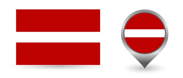 Bandera vectorial Letonia. Punto de ubicación con bandera Letonia dentro. — Vector de stock