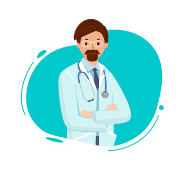 Steteskopun boynundaki gözlüklü doktor..