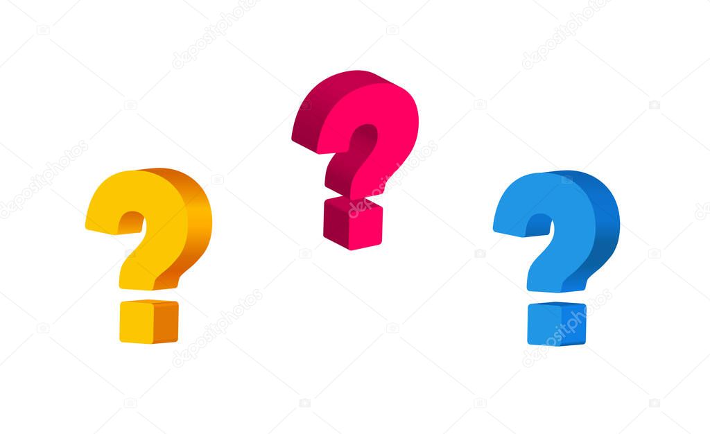 Color large Question Mark isometric. Three questions yellow