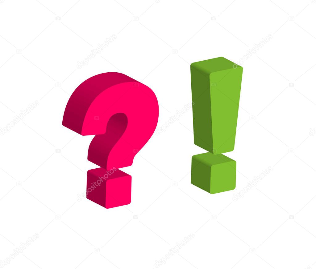 Large red Question Mark And green Exclamation Mark isometric.