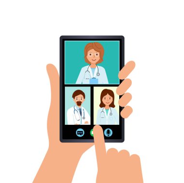 Elinde bir akıllı telefon tutuyor, danışmak için bir doktor seçiyor..