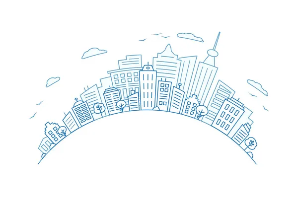 Голубая линия города. Вокруг Панорама городских зданий. пространство для копирования текста. — стоковый вектор