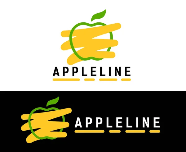 黄色で着色された緑の線形のリンゴ。健康食品や農業会社のロゴコンセプト. — ストックベクタ
