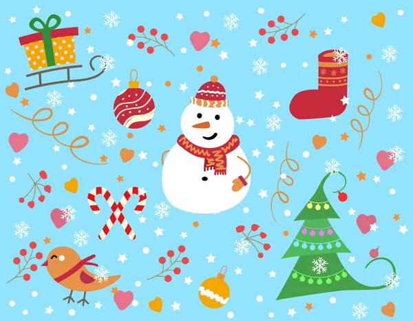 Winter pattern with snowflakes and snowmen.. Vector Seamless — Stock Vector