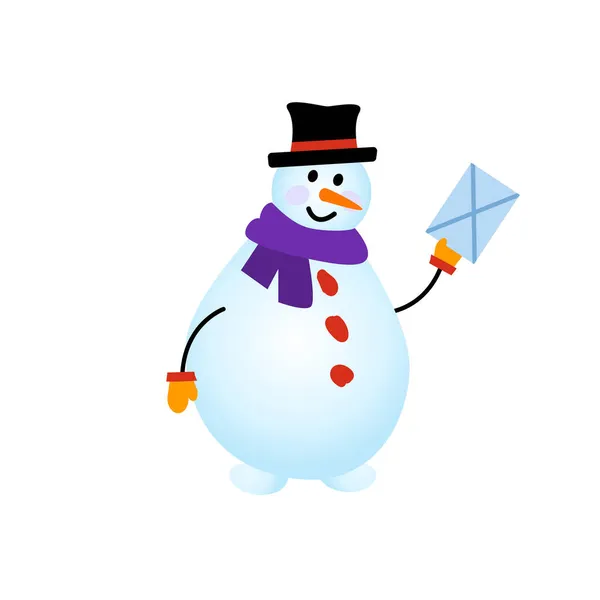 O boneco de neve do carteiro trouxe uma carta. Ilustração vetorial. clipart Isolado em branco —  Vetores de Stock