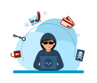 Hacker saldırısı ve web güvenliği konsepti. çevrimiçi dolandırıcılık ve çalmak.