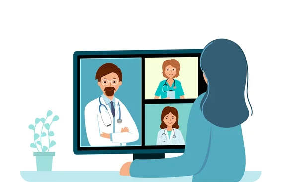 Encontro com médicos on-line usando o computador. Chamada médico usando plataforma de mídia Ilustração De Bancos De Imagens