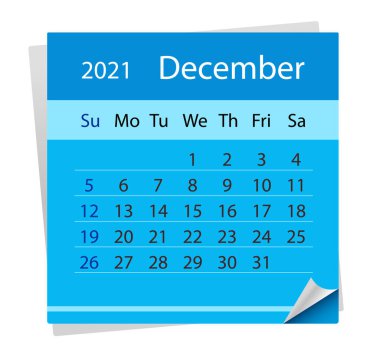 Aralık 2021 takvim çizelgesi.