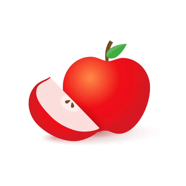 赤いリンゴの半分とスライス。現実的な赤いアップルの閉鎖。ベクトル — ストックベクタ