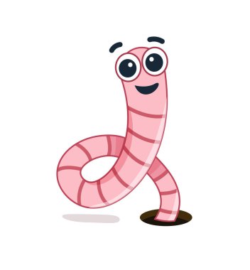 Pembe mutlu solucan, düz bir şekilde taşıyıcı. Solucan bir çizgi film karakteri.