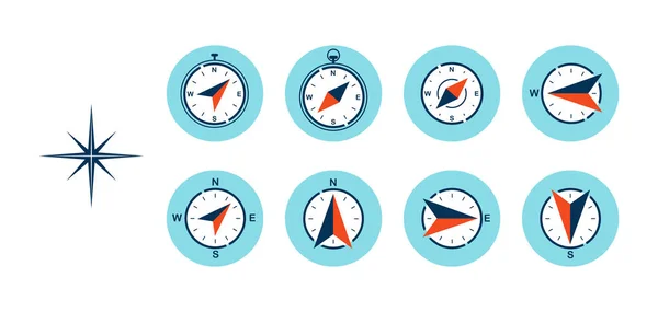 Navigation vector set blue icon. Compass, tourism and travel related icons. — 图库矢量图片