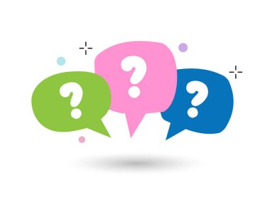 Renkli konuşma balonunda soru işareti simgesi. Doğrusal biçim.