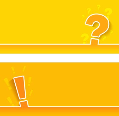 Sarı arka planda büyük soru işareti var. Metin için yeri olan uzun renk pankartını ayarla.