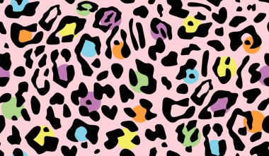 Hayvan desenli soyut leopar ya da çita. Egzotik renkli leopar tasarımı el çizimi