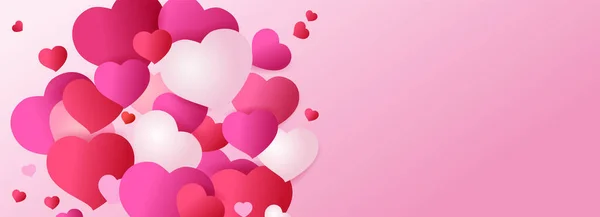 Pink Banner Valentines day with an empty space for the text. Red, white and pink hearts — Archivo Imágenes Vectoriales