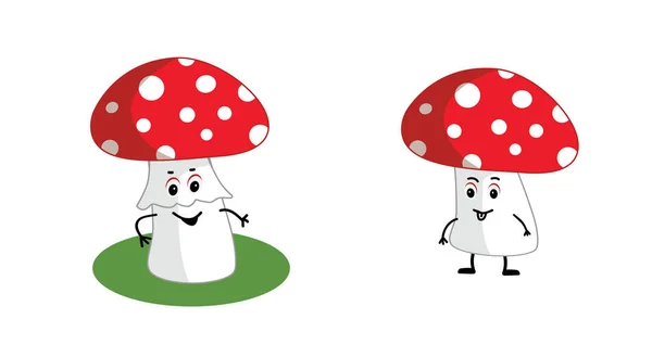 Funny happy cute small smiling mushroom fly agaric. Vector cartoon character illustration. — Stock Vector