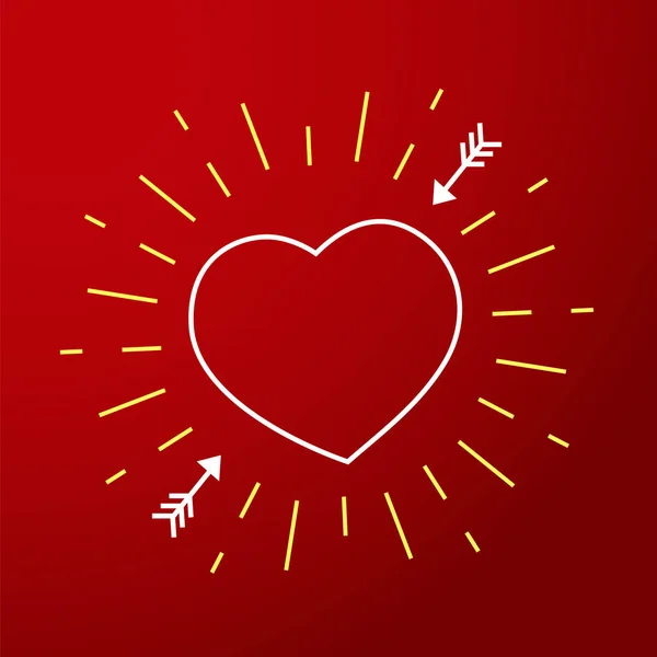 Doodle fehér szíve. vektor szív piros háttér a nyilak és a nap. — Stock Vector