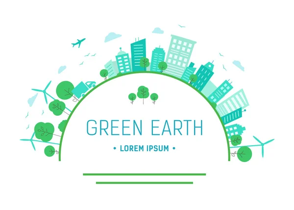Salvar a Terra Verde. projeto com edifícios verdes e árvore. muitas árvores na cidade. — Vetor de Stock