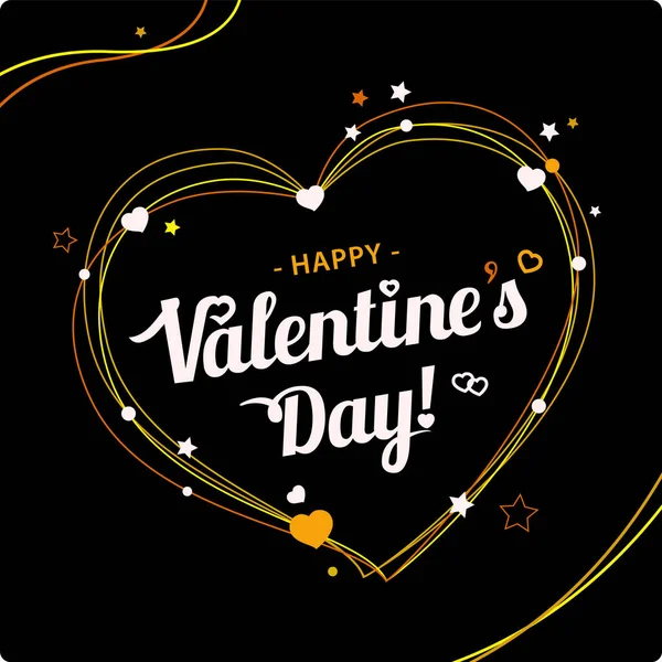 Banner de San Valentín. Tarjeta de San Valentín en el corazón contorno. Marcos de la línea de oro con letras - feliz día de San Valentín. — Vector de stock