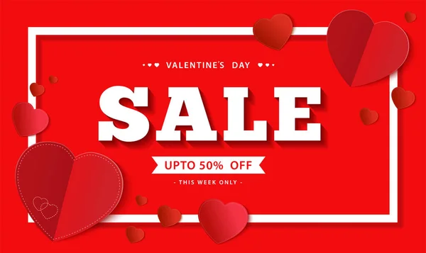 Banners Sale Valentines day. Template Banners Sale Valentine. Red background — Stock Vector