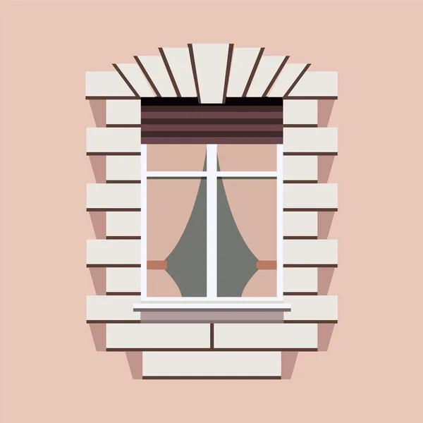 Modernas ventanas con cortinas. ilustración vectorial. primer plano de la ventana. elementos exteriores. — Archivo Imágenes Vectoriales