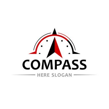 Kırmızı pusula logo tasarım şablonu. Macera veya seyahat simgesi.