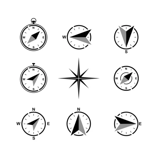 Thin Vector Set Symbol für Navigation. Kompass, Tourismus und reisebezogene Symbole. — Stockvektor