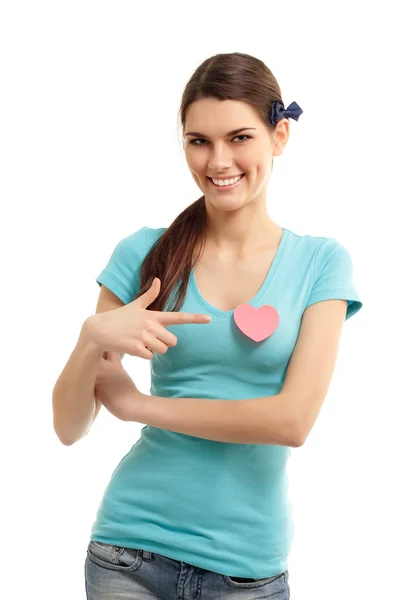 Heureux adolescent fille avec coeur amour symbole valentine — Photo