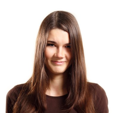 İronik bir genç kız üzerinde beyaz izole