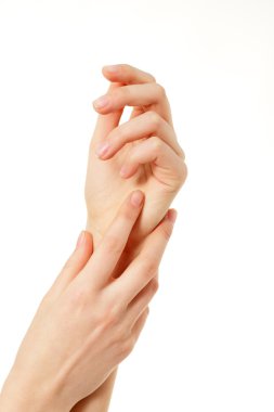 eller Cilt Bakımı kadın üzerinde beyaz izole