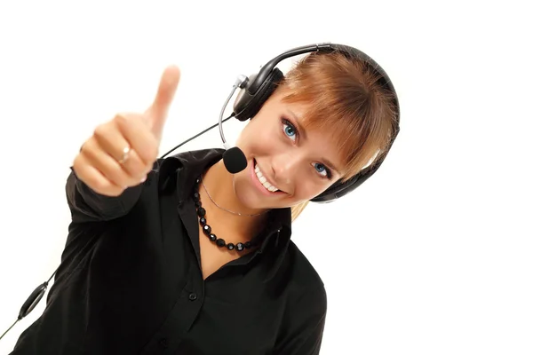 Support phone operator in headset — Stock Photo, Image