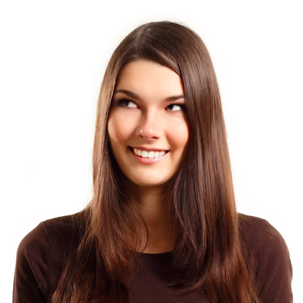 Beautiful teenager looking up into the corner — Stock Photo, Image