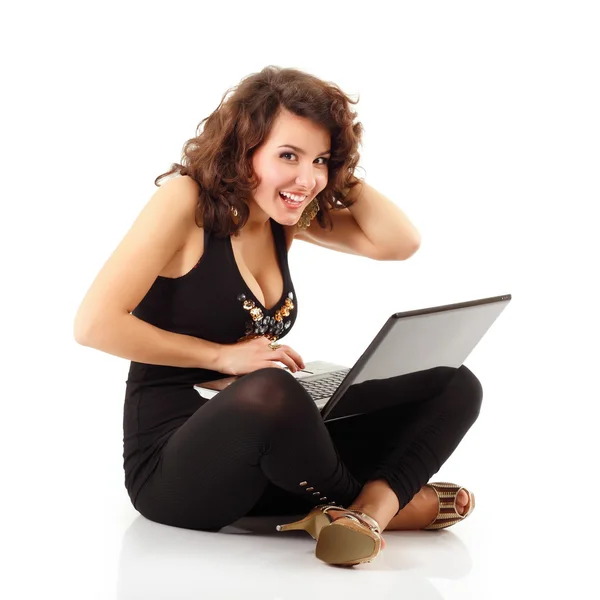 Adolescent fille mignon joyeux studing notebook isolé sur blanc — Photo