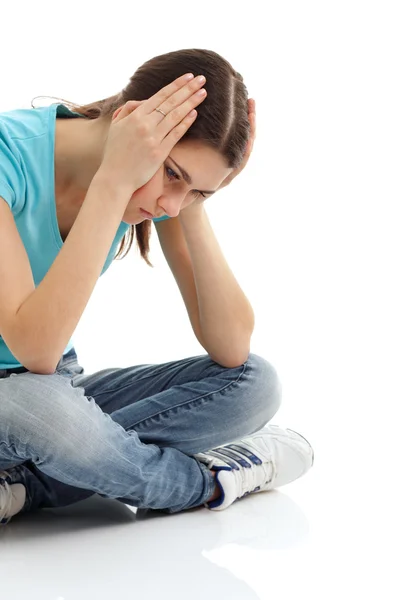 Depression tonåring tjej grät ensam isolerad på vit Stockbild