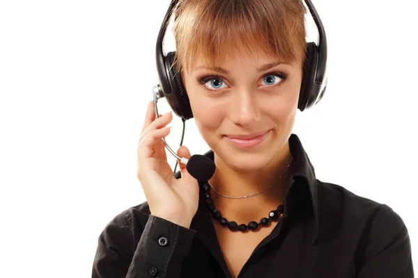 Support phone operator in headset Stock Photo