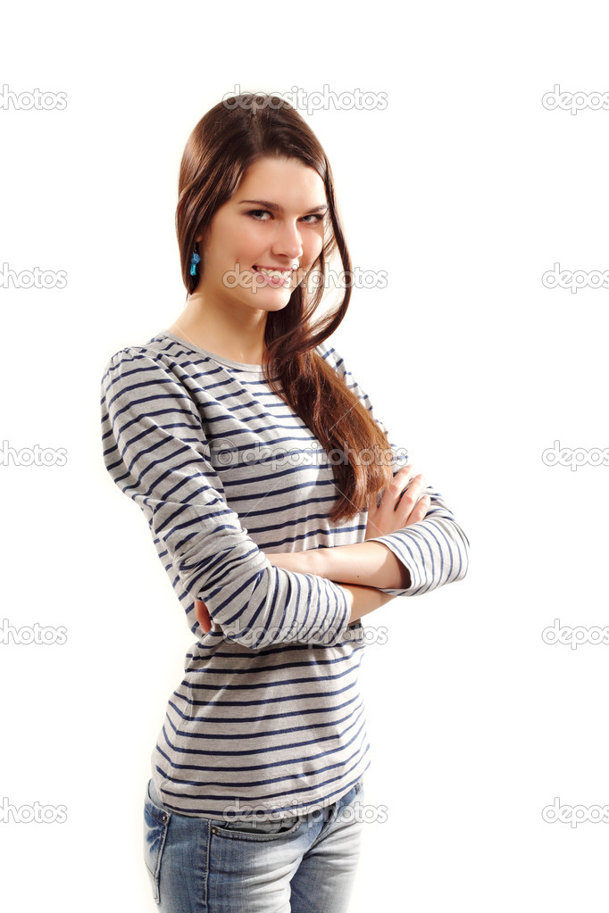 cheerful teen girl isolated on white