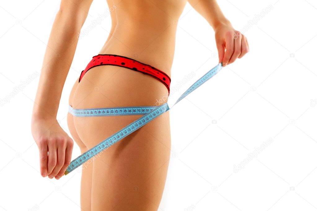 buttock beautiful female body in bikini with measuring tape isol