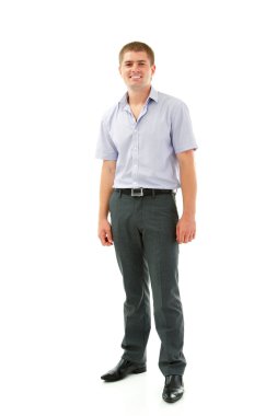 çekici bir adam neşeli yakışıklı genç üzerinde beyaz izole