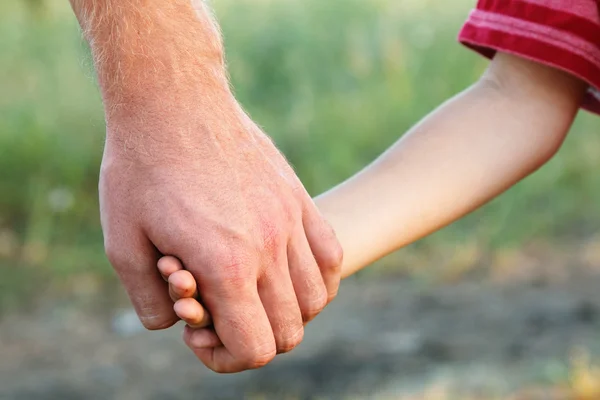 Aile baba ve çocuk evlat açık doğa eller — Stok fotoğraf