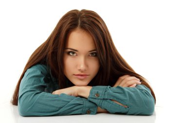 genç kız güzel neşeli zevk üzerinde beyaz izole