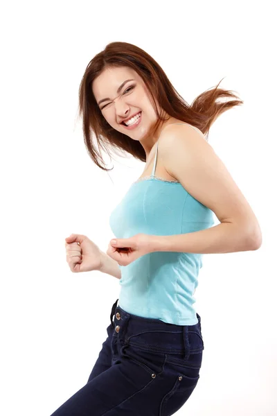 Winning teen girl happy ecstatic gesturing success — Stock Photo, Image