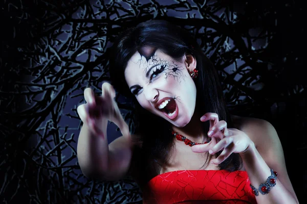 Woman beautiful halloween vampire — Stock Photo, Image